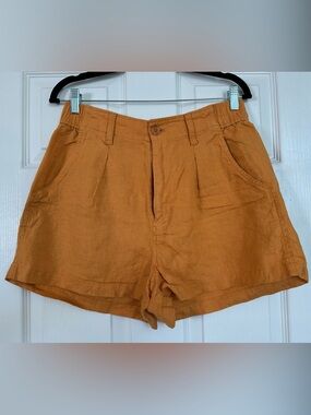 Madewell Golden Ochre Elastic-Waist Linen Shorts